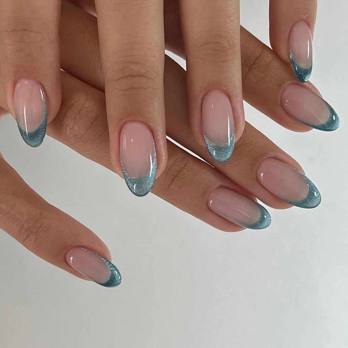 Teal Glitter French Tip Press-On Nails