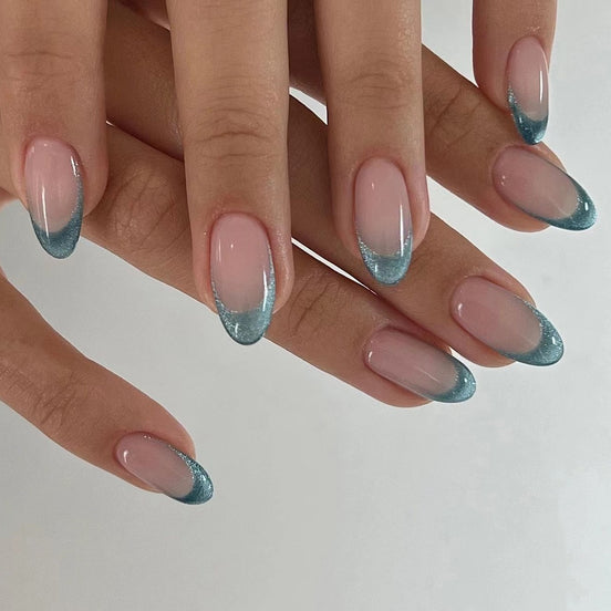 Teal Glitter French Tip Press-On Nails
