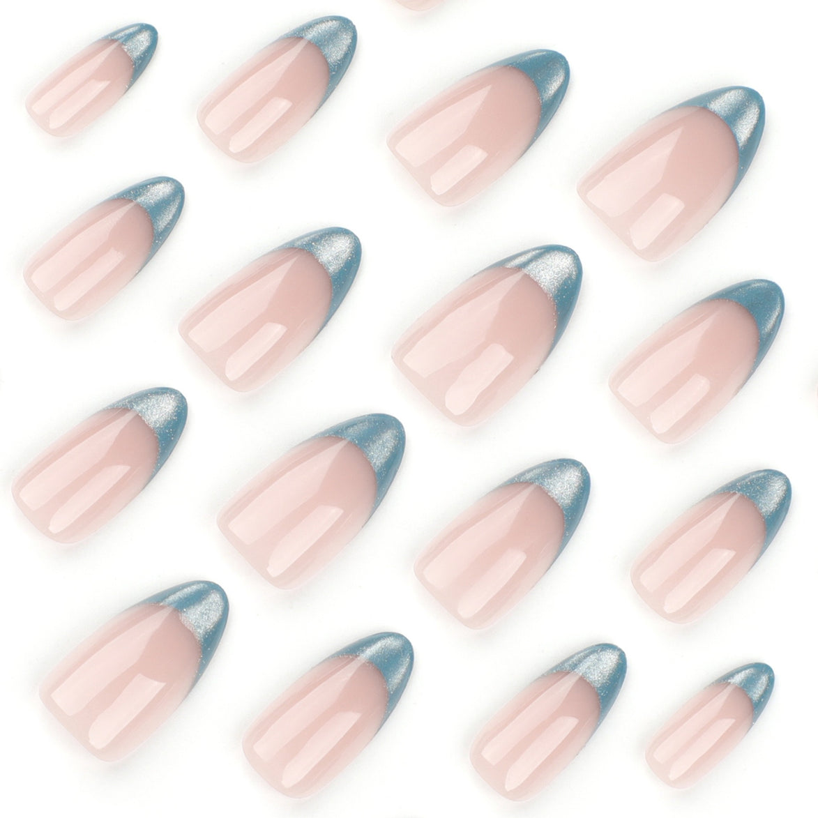 Teal Glitter French Tip Press-On Nails
