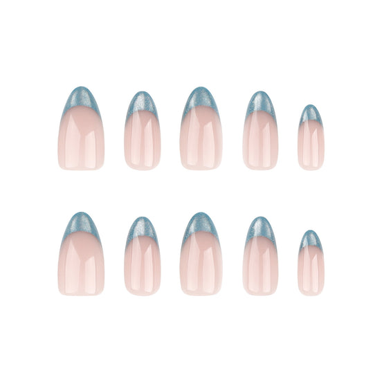 Teal Glitter French Tip Press-On Nails