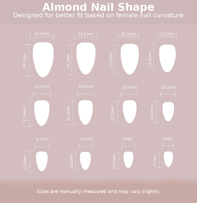 Teal Glitter French Tip Press-On Nails Size Chart