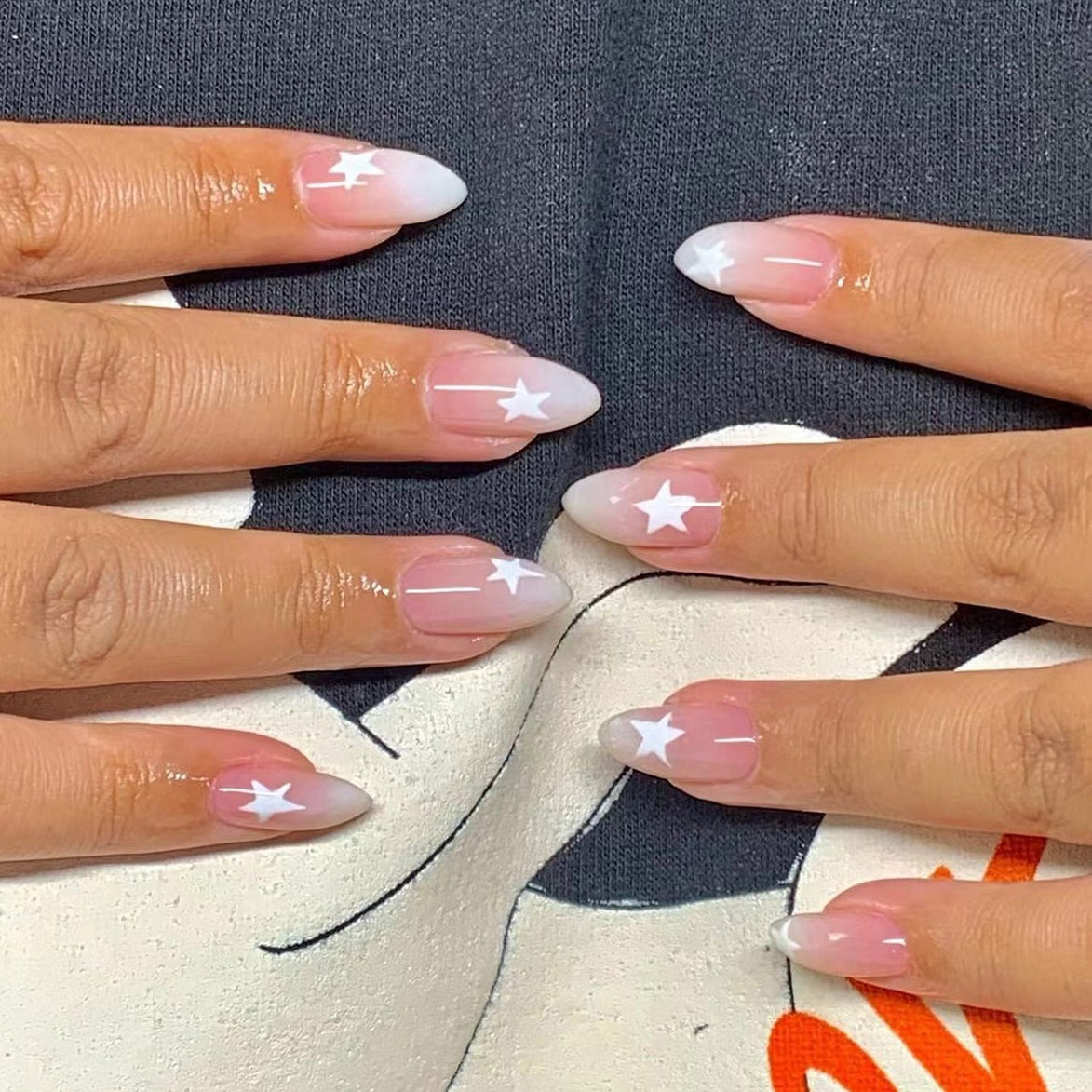 Sheer Nude White Ombre Star Press-On Nails