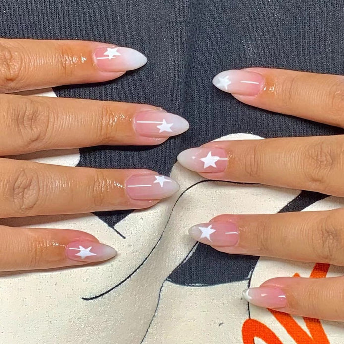 Sheer Nude White Ombre Star Press-On Nails