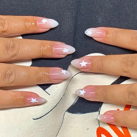 Sheer Nude White Ombre Star Press-On Nails
