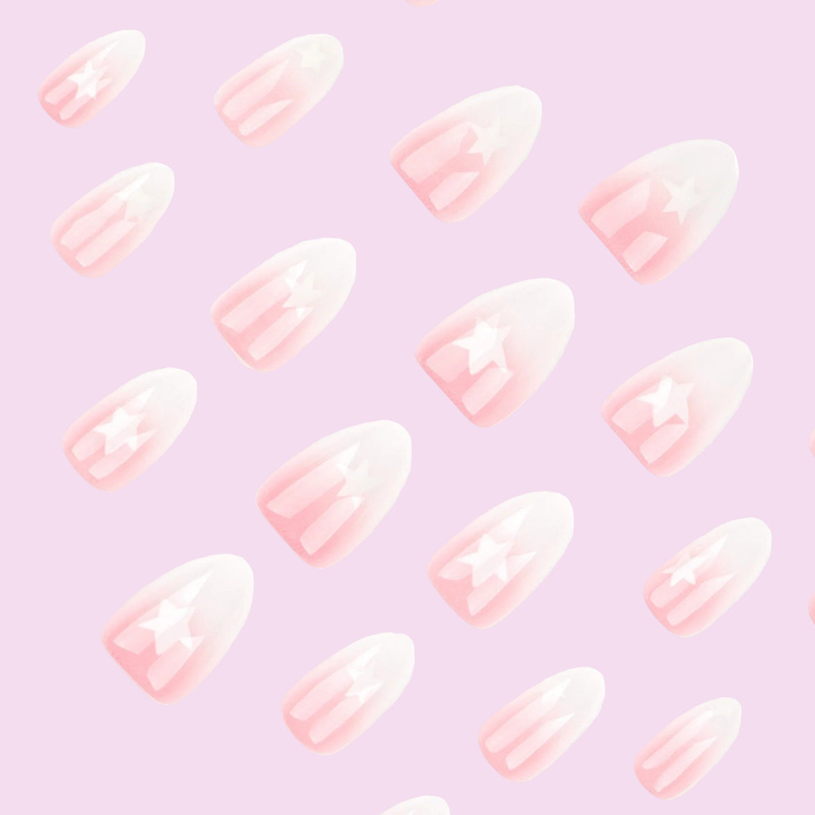 Sheer Nude White Ombre Star Press-On Nails