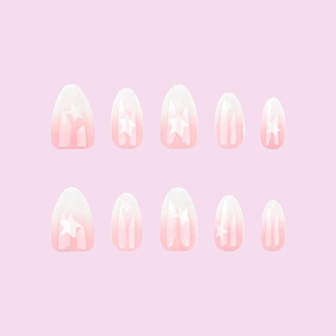 Sheer Nude White Ombre Star Press-On Nails