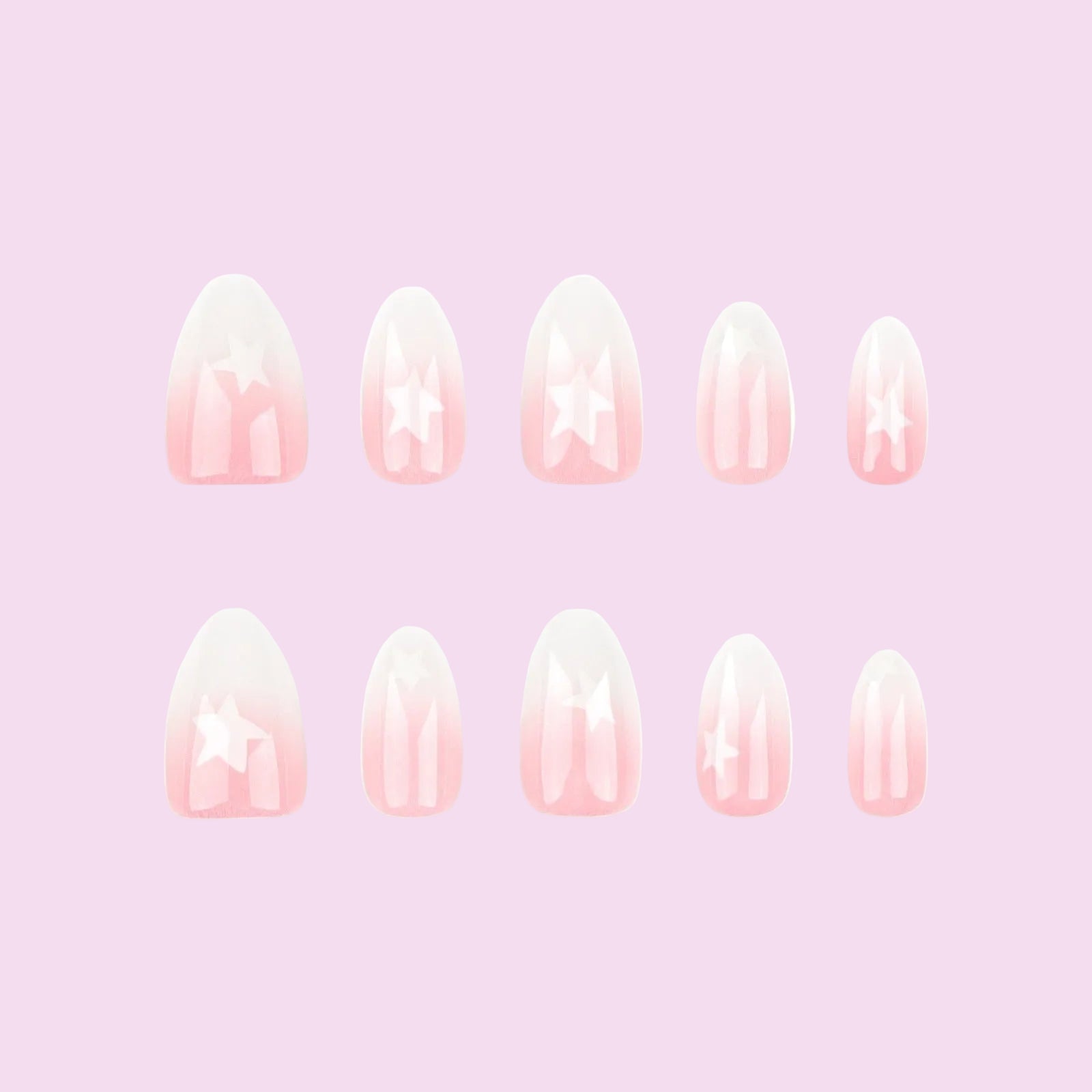 Sheer Nude White Ombre Star Press-On Nails