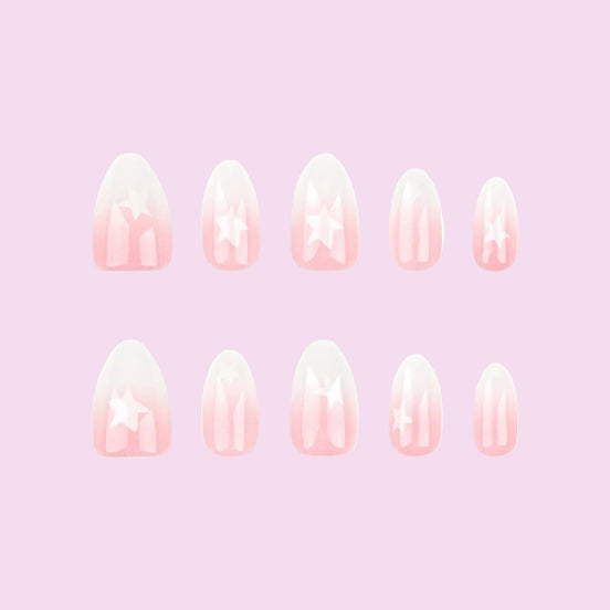 Sheer Nude White Ombre Star Press-On Nails
