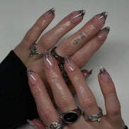 Nude White French Tip Black Coquette Bow Press-On Nails