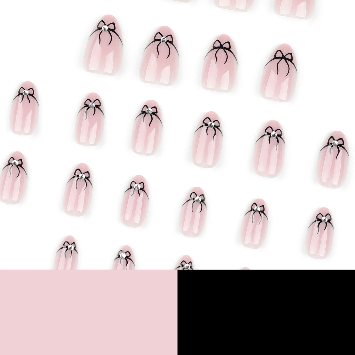 Nude White French Tip Black Coquette Bow Press-On Nails