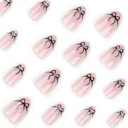 Nude White French Tip Black Coquette Bow Press-On Nails