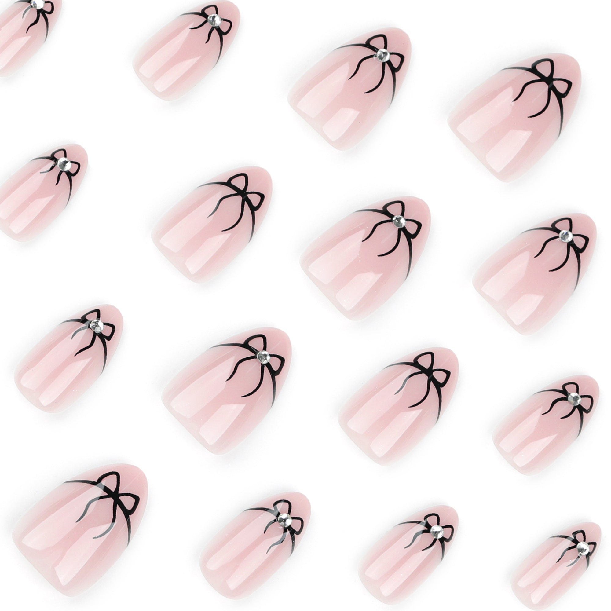 Nude White French Tip Black Coquette Bow Press-On Nails