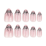 Nude White French Tip Black Coquette Bow Press-On Nails