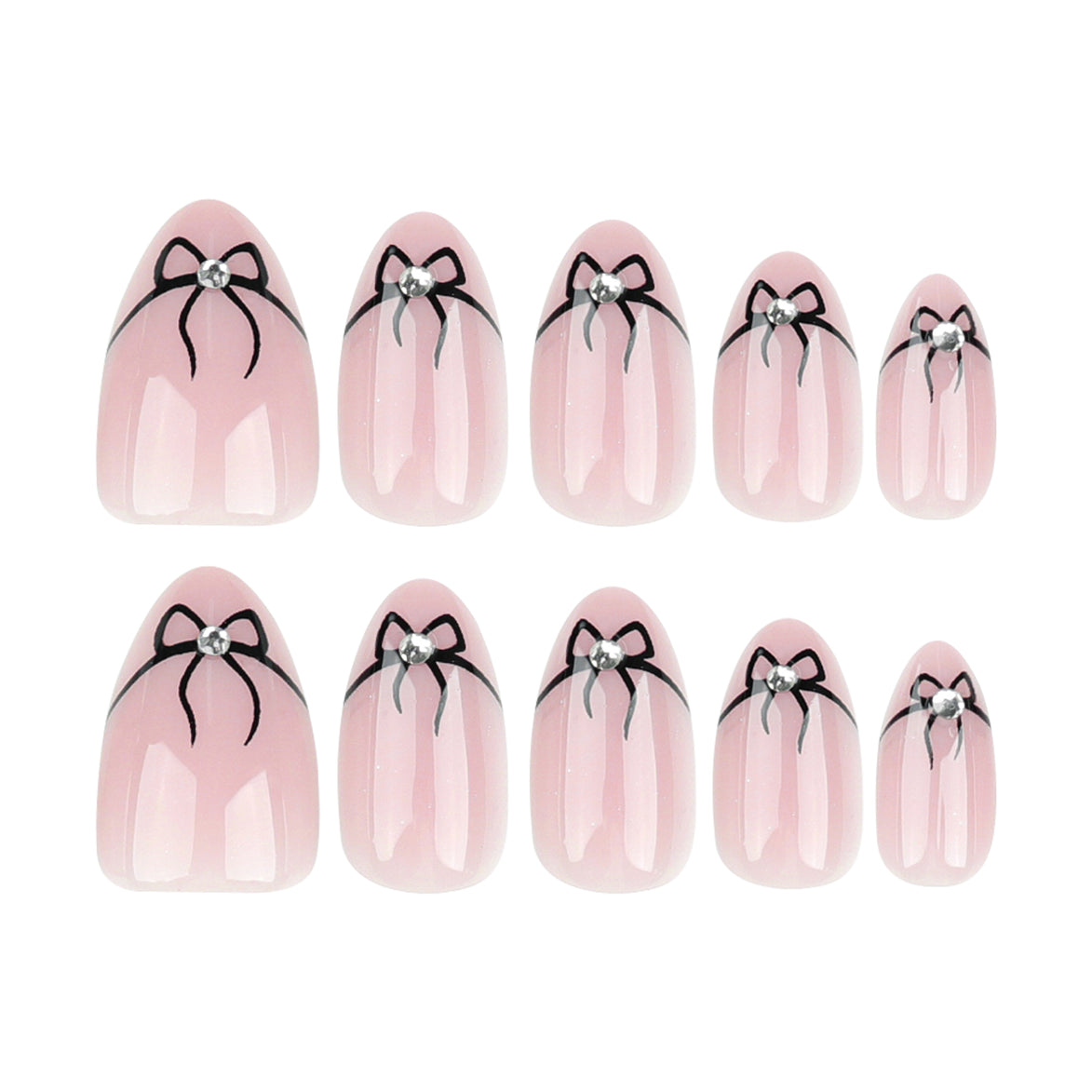 Nude White French Tip Black Coquette Bow Press-On Nails