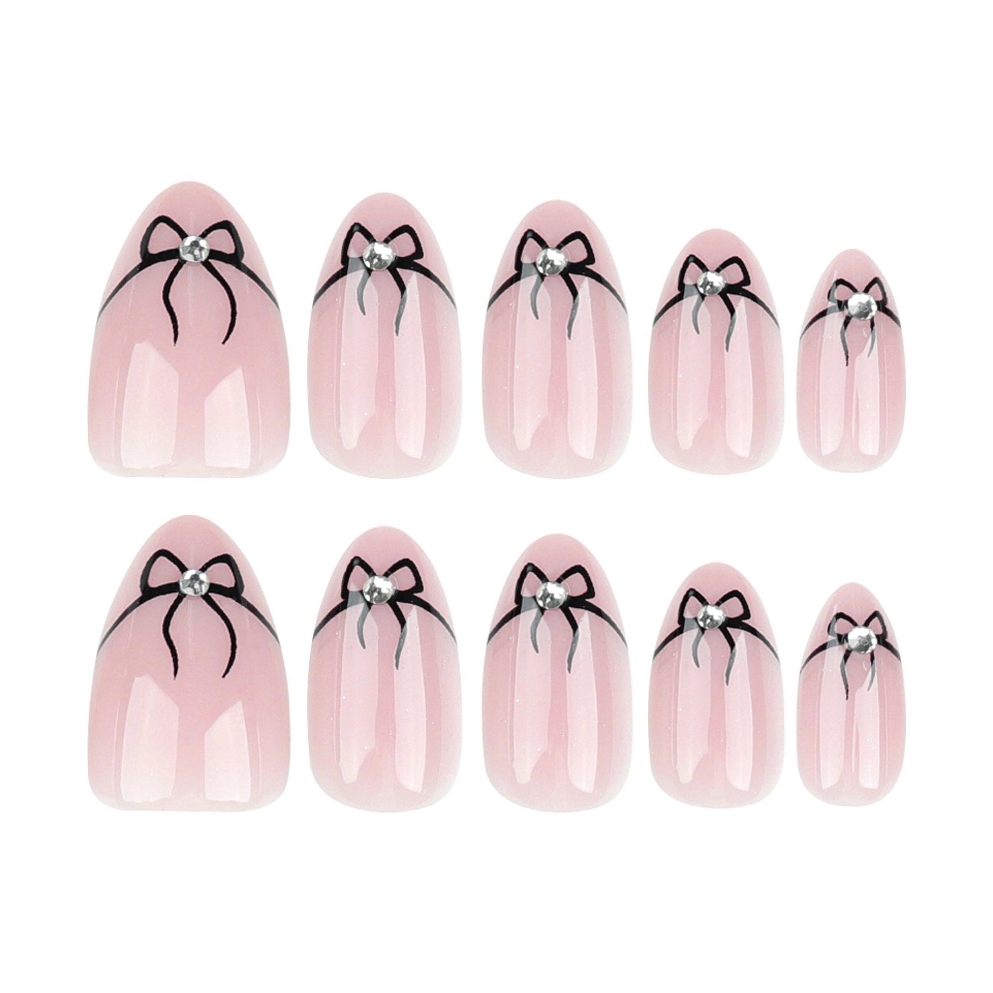 Nude White French Tip Black Coquette Bow Press-On Nails
