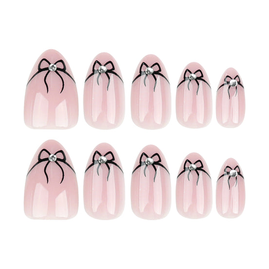 Nude White French Tip Black Coquette Bow Press-On Nails