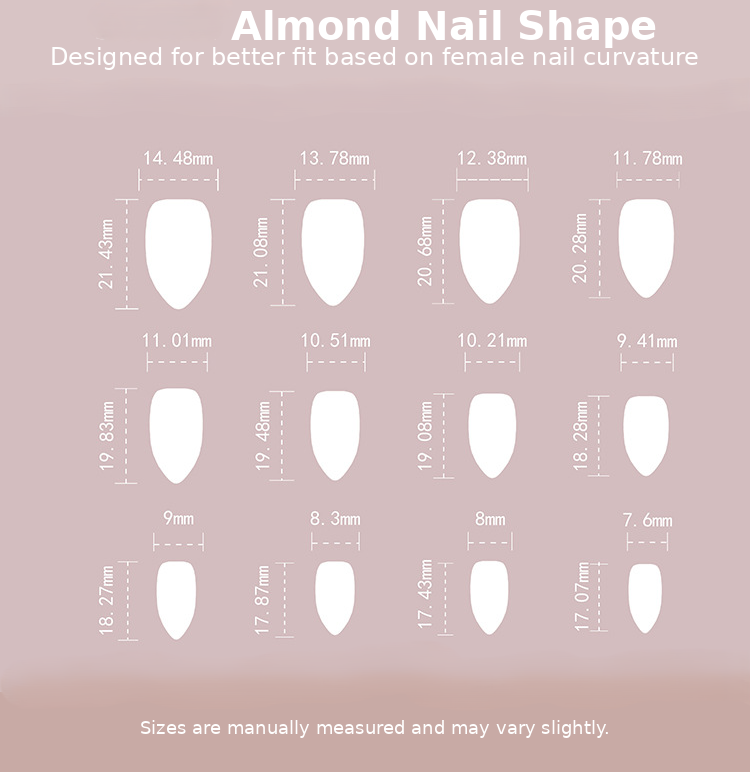 Nude White French Tip Black Coquette Bow Press-On Nails Size Chart
