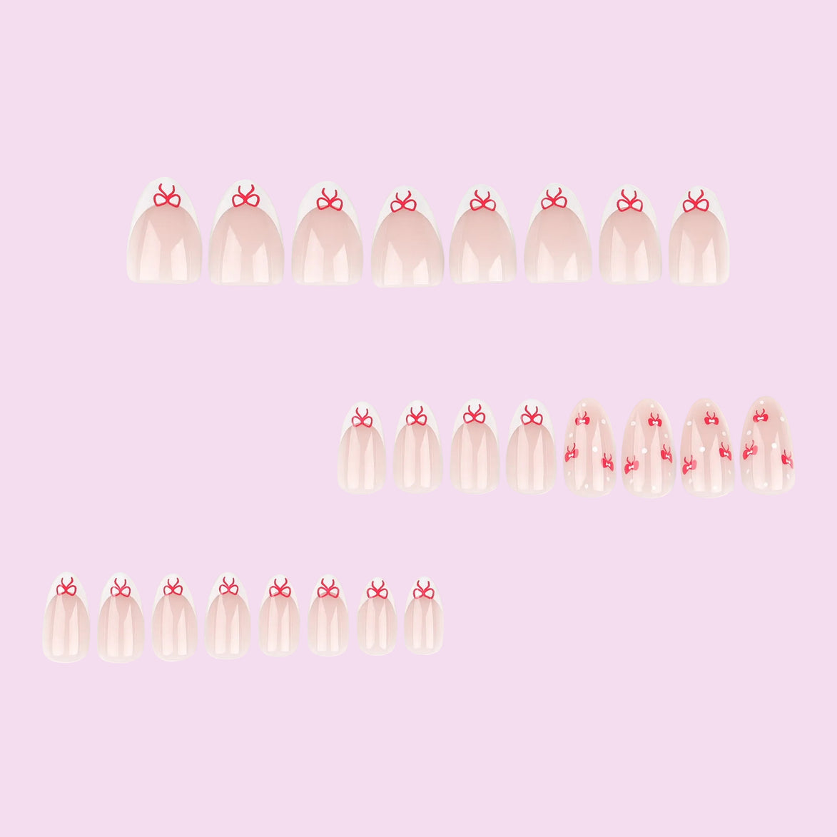 Sheer Nude Red Coquette Bow Polka Dot Press-On Nails