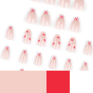 Sheer Nude Red Coquette Bow Polka Dot Press-On Nails
