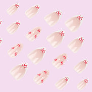 Sheer Nude Red Coquette Bow Polka Dot Press-On Nails