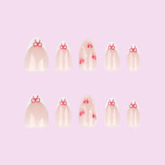 Sheer Nude Red Coquette Bow Polka Dot Press-On Nails