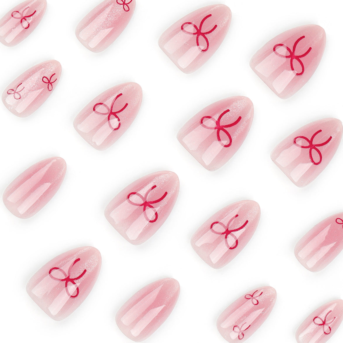 Pink Shimmer Red Coquette Bow Press-On Nails