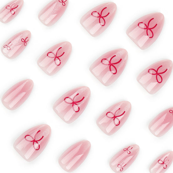 Pink Shimmer Red Coquette Bow Press-On Nails