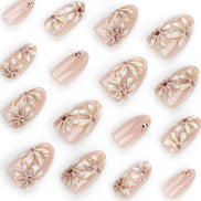 Champagne Gold Daisy Floral Art Bead Press-On Nails