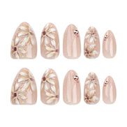 Champagne Gold Daisy Floral Art Bead Press-On Nails
