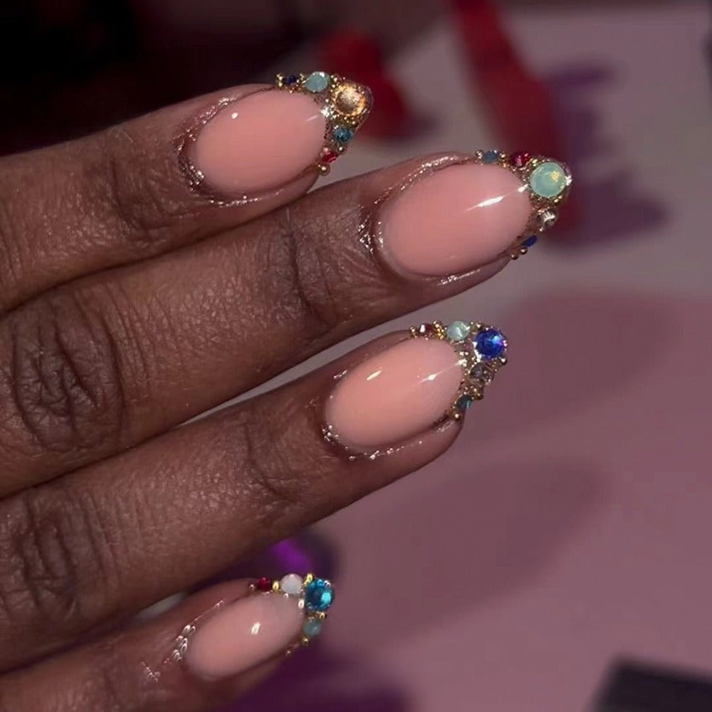 Baby Pink Multicolour Crystal Gem Tip Press-On Nails