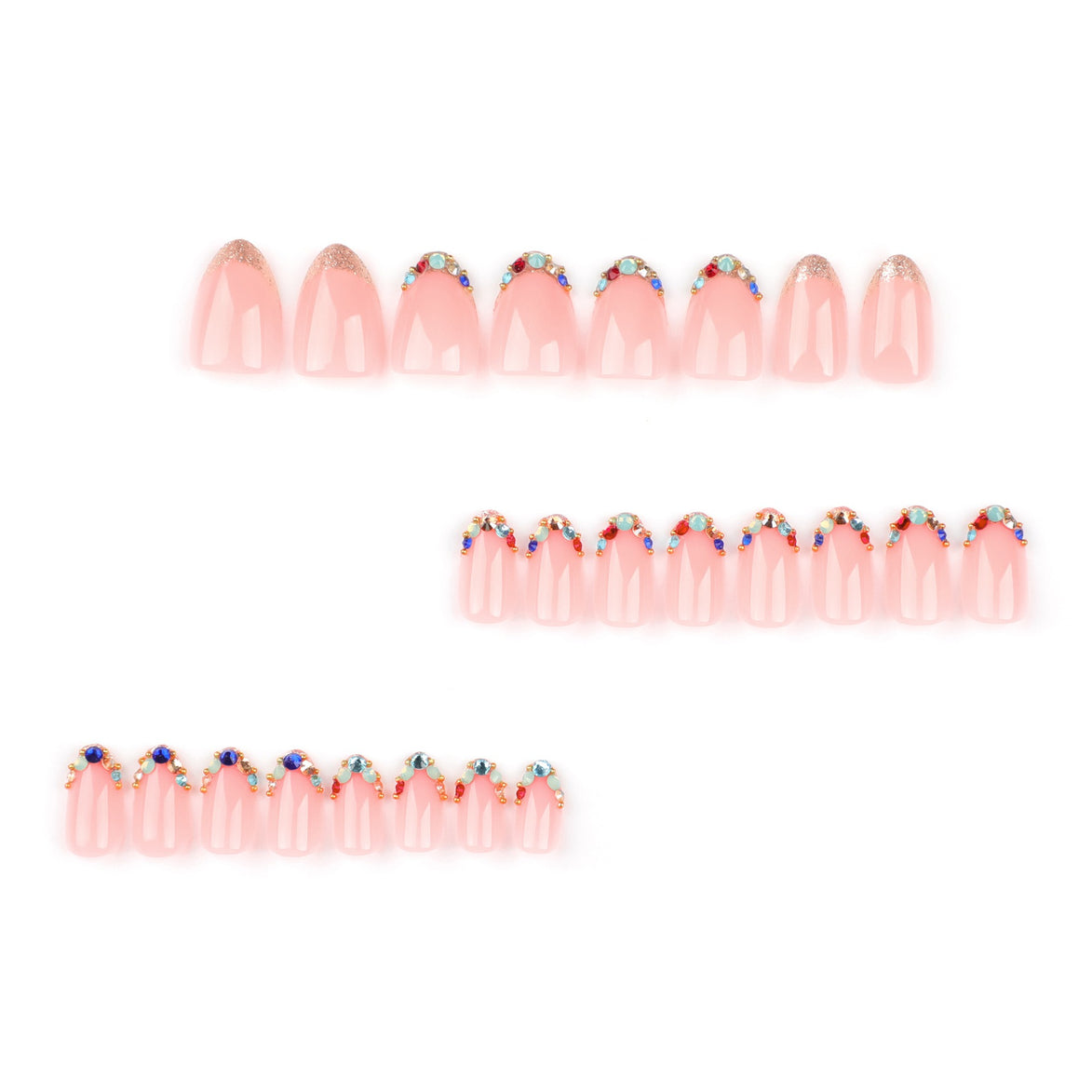 Baby Pink Multicolour Crystal Gem Tip Press-On Nails