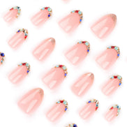 Baby Pink Multicolour Crystal Gem Tip Press-On Nails