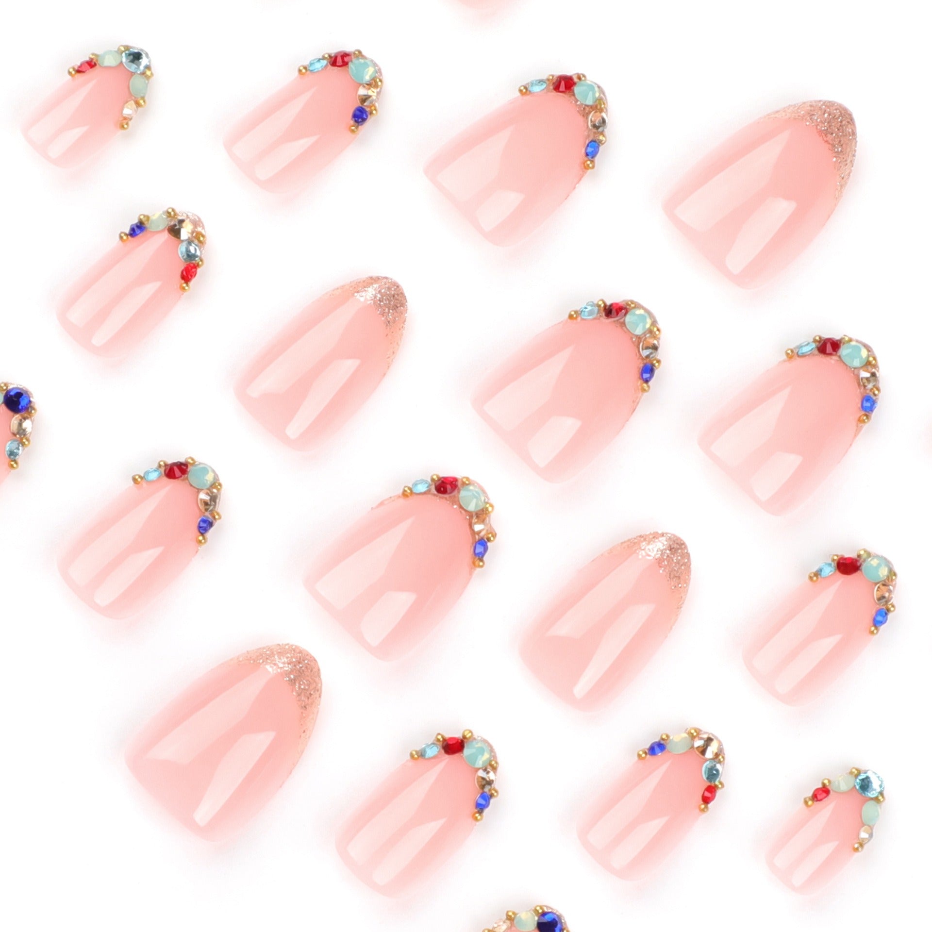 Baby Pink Multicolour Crystal Gem Tip Press-On Nails