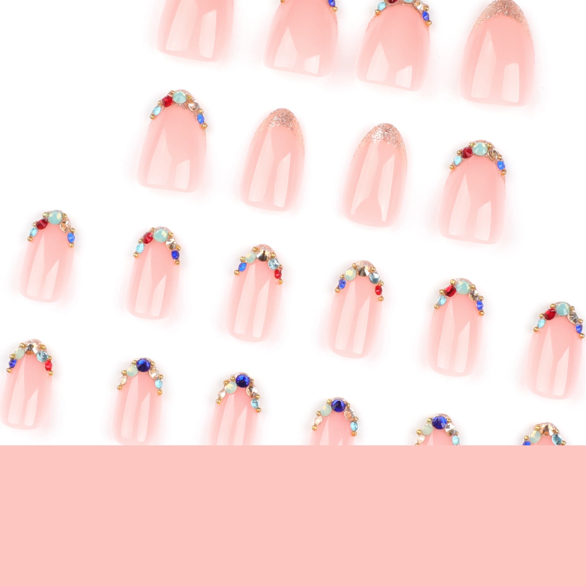 Baby Pink Multicolour Crystal Gem Tip Press-On Nails