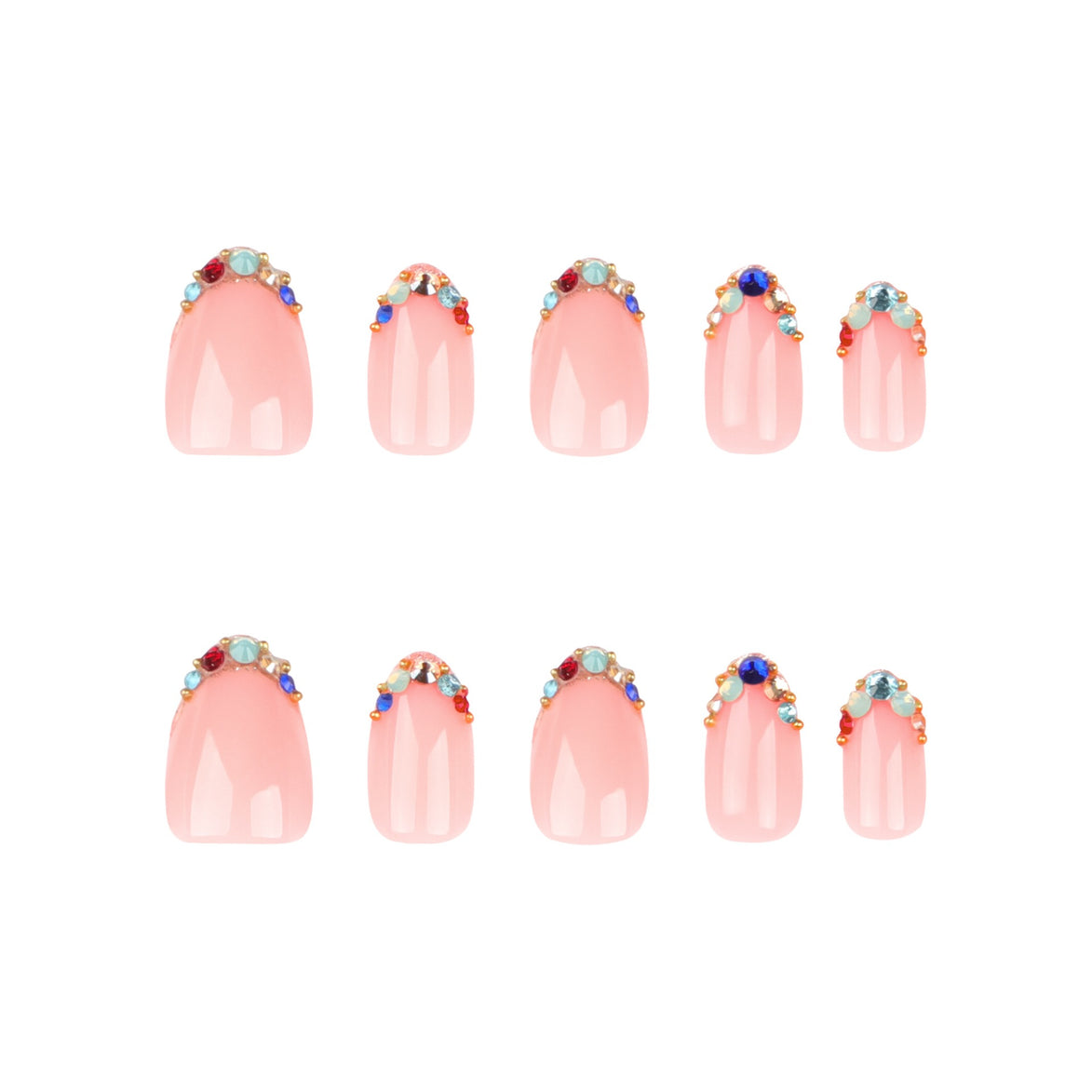 Baby Pink Multicolour Crystal Gem Tip Press-On Nails