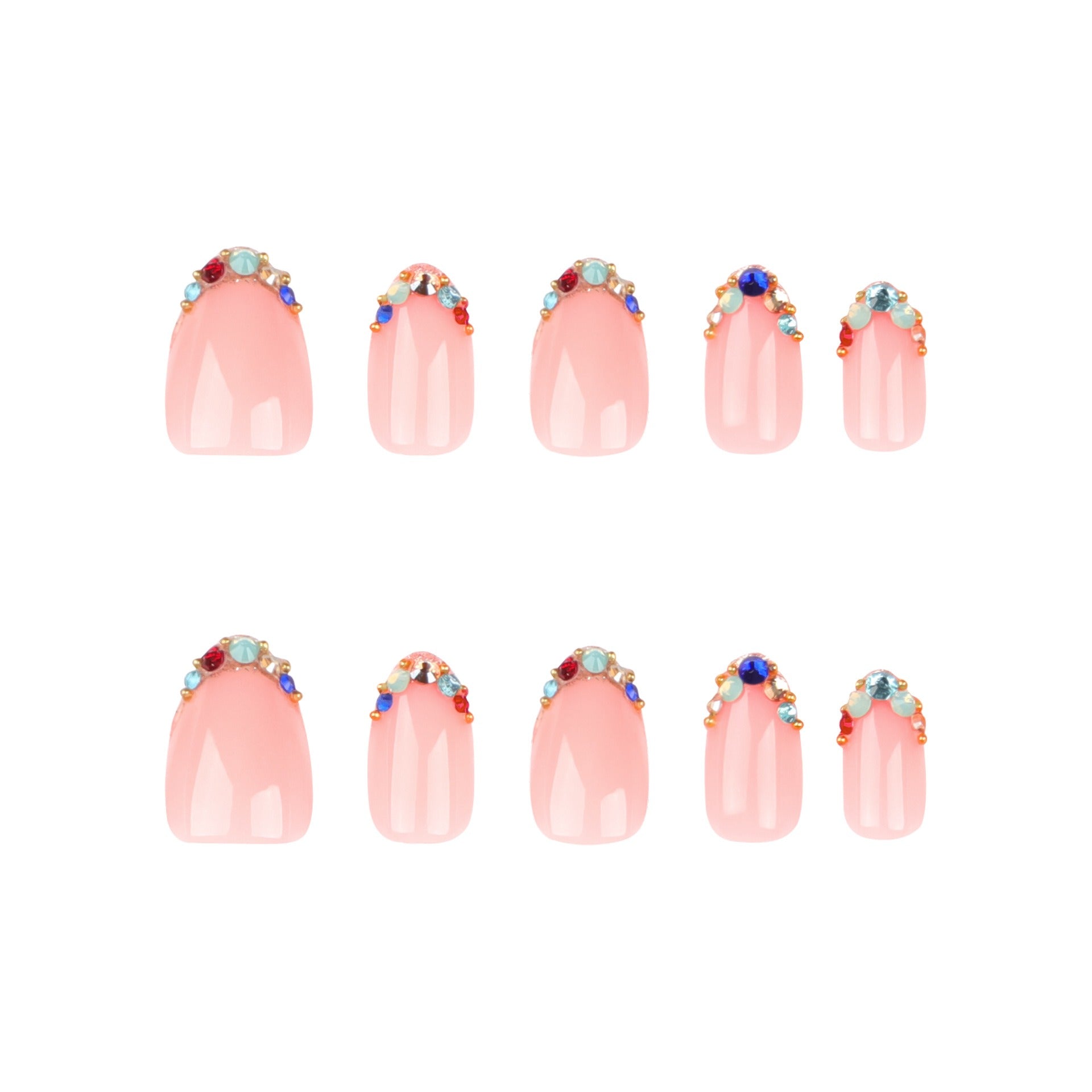 Baby Pink Multicolour Crystal Gem Tip Press-On Nails