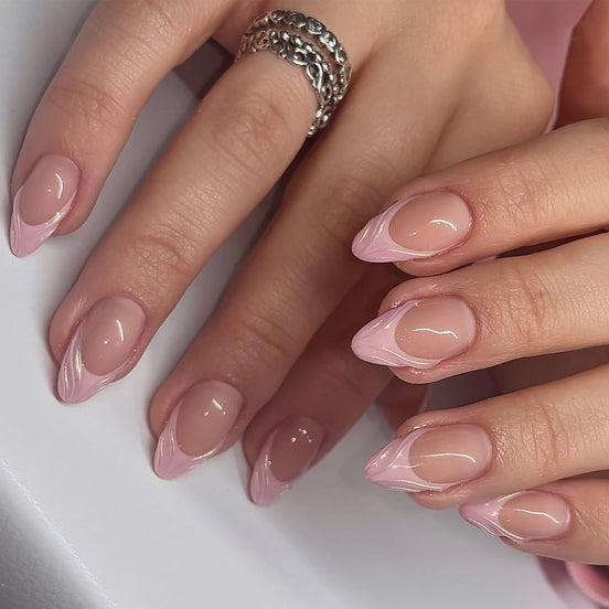 Nude Blush Pink French Tip Swirl Press-On Nails