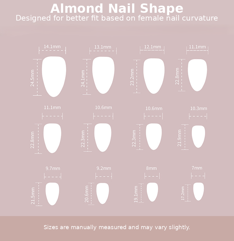 Nude Blush Pink French Tip Swirl Press-On Nails Size Chart