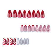 Christmas Mix Candy Cane Holly Berry Silver Glitter Press-On Nails