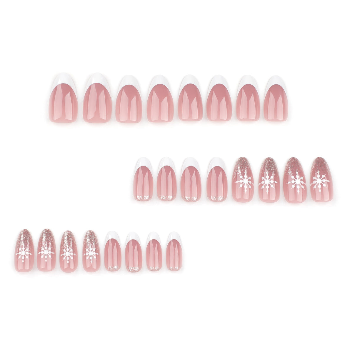 Blush Pink Snowflake Gold Glitter French Tip Press-On Nails