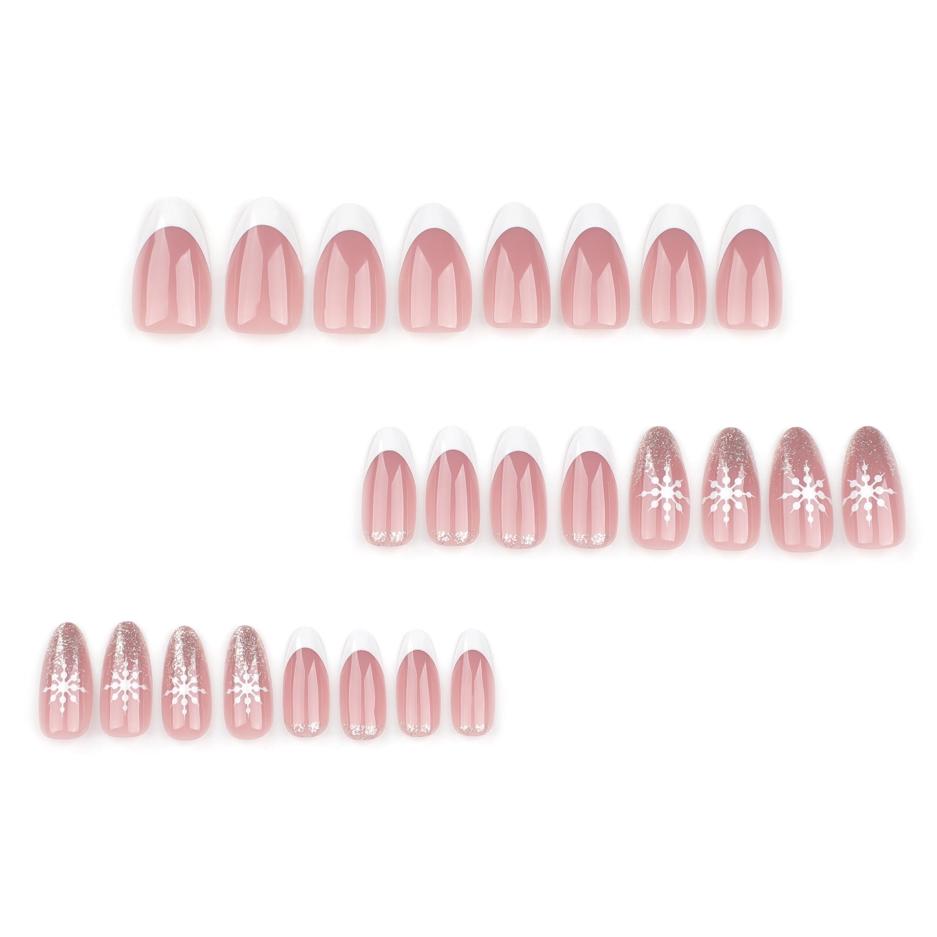 Blush Pink Snowflake Gold Glitter French Tip Press-On Nails