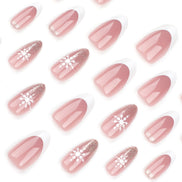 Blush Pink Snowflake Gold Glitter French Tip Press-On Nails