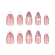 Blush Pink Snowflake Gold Glitter French Tip Press-On Nails