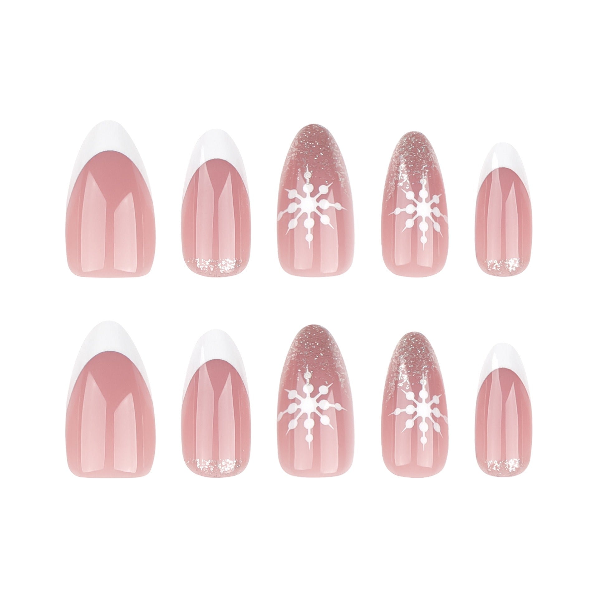 Blush Pink Snowflake Gold Glitter French Tip Press-On Nails