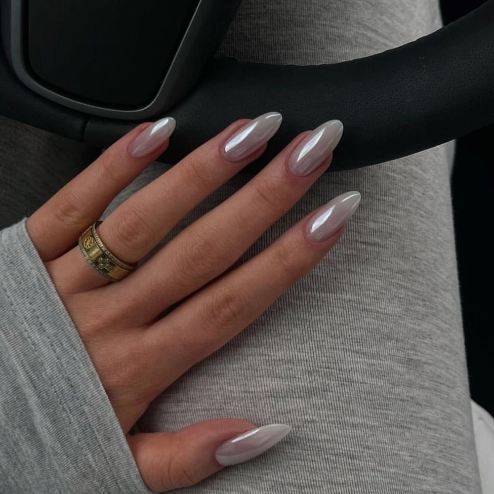 Glossy White Chrome Press-On Nails