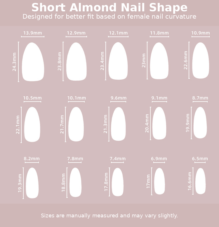 Glossy White Chrome Press-On Nails Size Chart