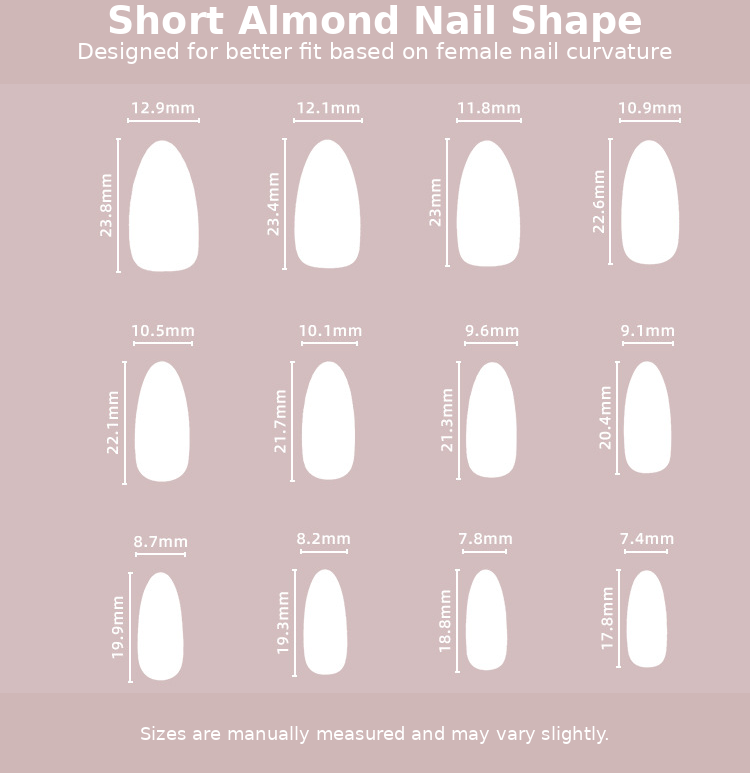 Pink Aurora Chrome Press-On Nails Size Chart