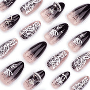 Nude Black Ombre Silver 3D Butterfly Crystal Art Press-On Nails