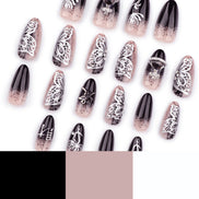 Nude Black Ombre Silver 3D Butterfly Crystal Art Press-On Nails