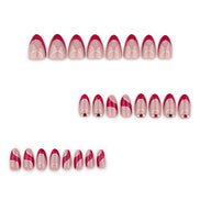 Sheer Nude Red Glitter Diagonal Curve Crystal Press-On Nails